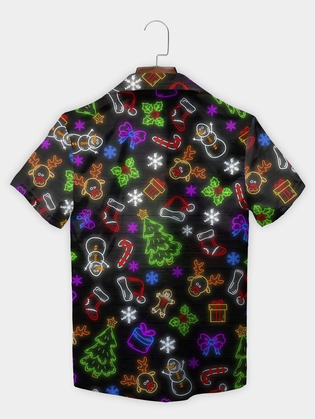Black Neon Icons Gingerbread Snowflake Tree Short Sleeve Aloha Shirt
