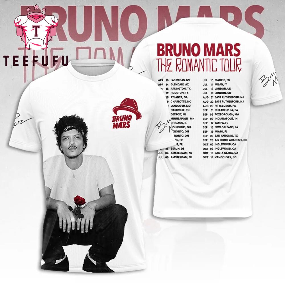 Bruno Mars The Romantic Tour Scheduler White 3D Shirt
