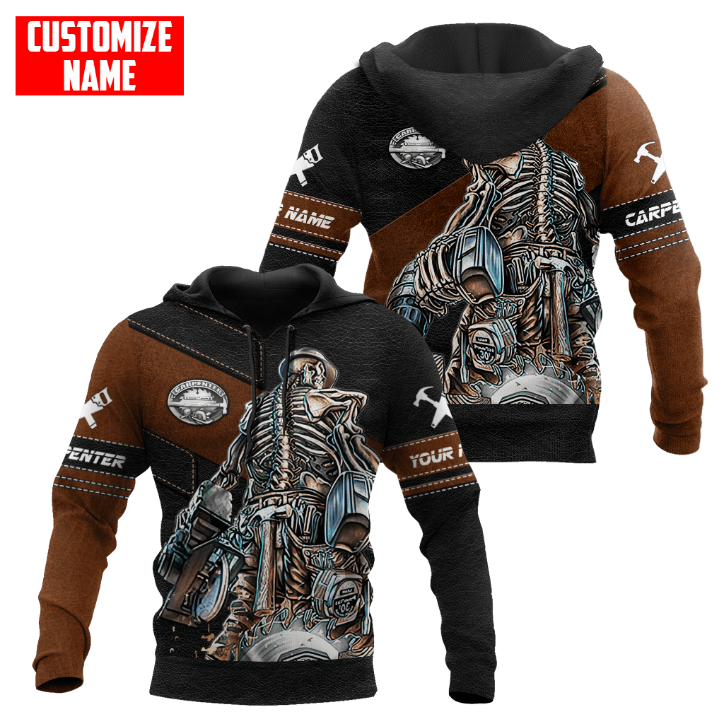 Customized Name Skull Carpenter Unisex Shirts Leather Texture