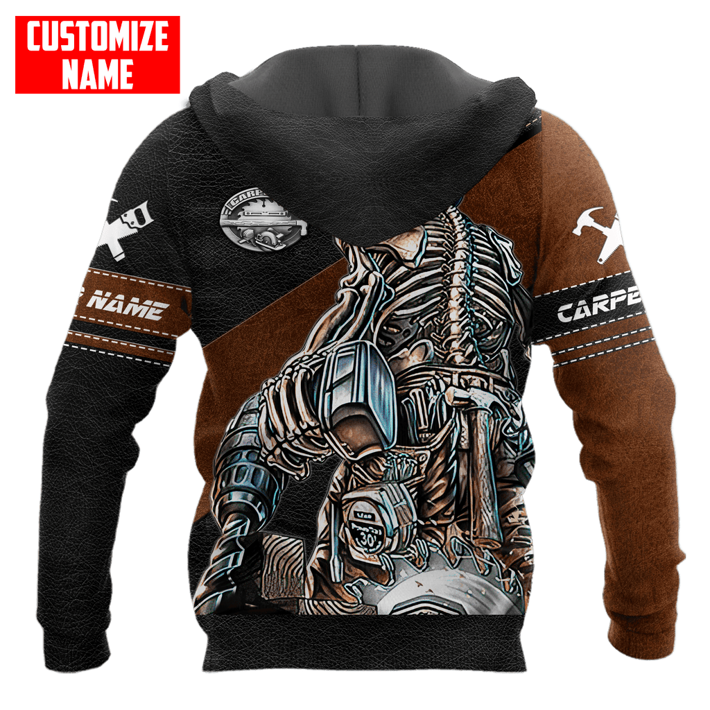 Customized Name Skull Carpenter Unisex Shirts Leather Texture