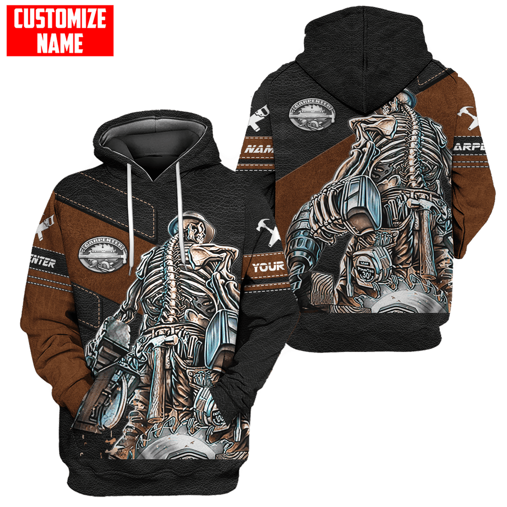 Customized Name Skull Carpenter Unisex Shirts Leather Texture