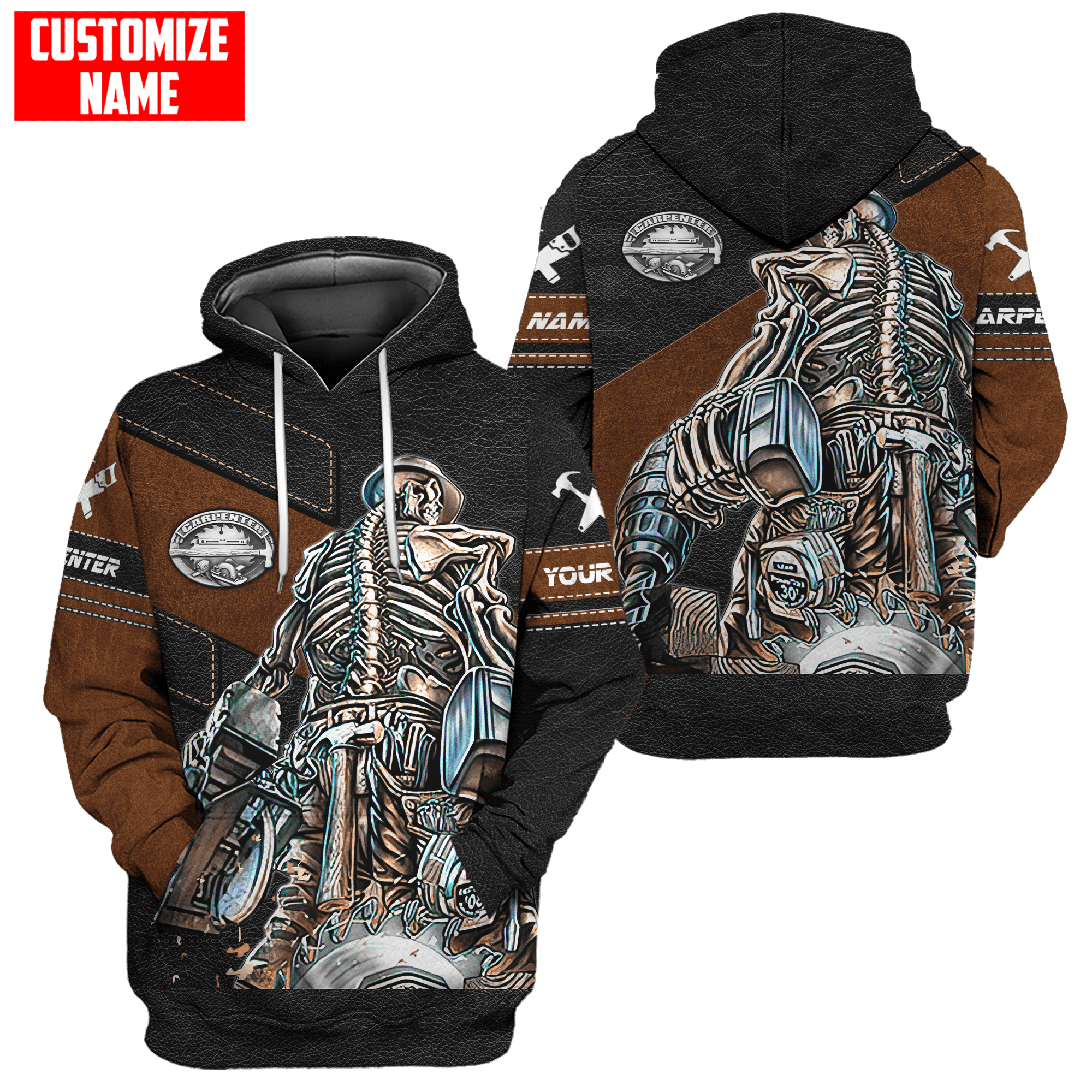 Customized Name Skull Carpenter Unisex Shirts Leather Texture