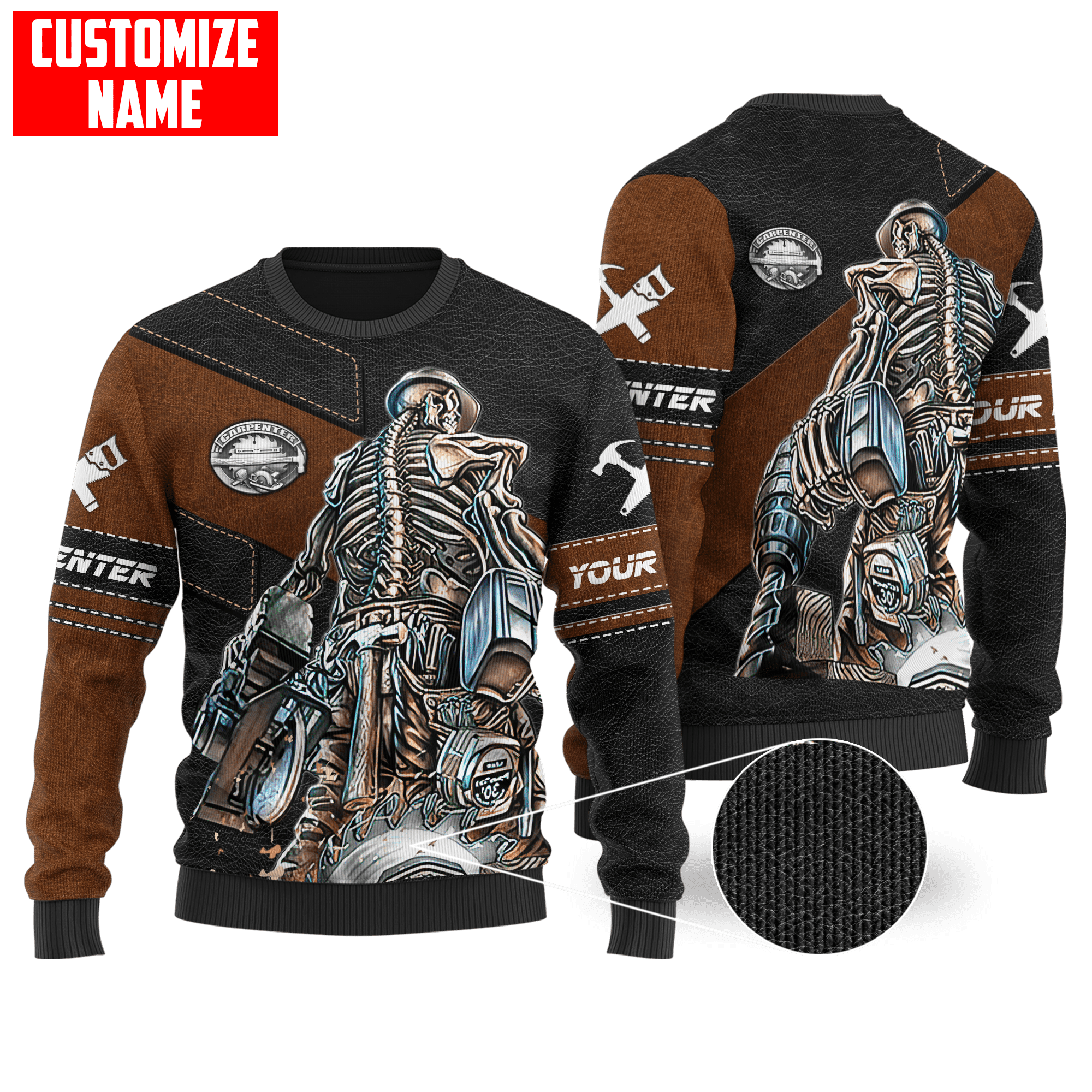 Customized Name Skull Carpenter Unisex Shirts Leather Texture