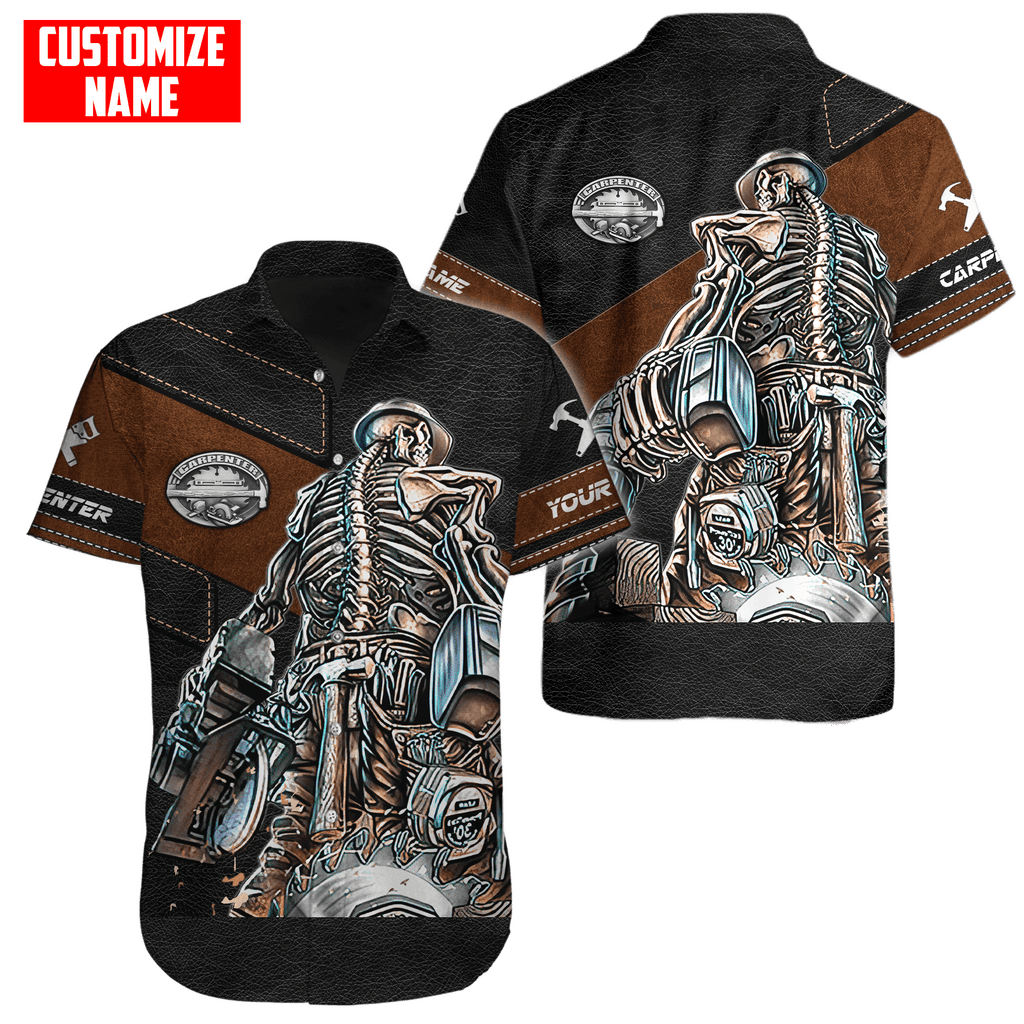 Customized Name Skull Carpenter Unisex Shirts Leather Texture