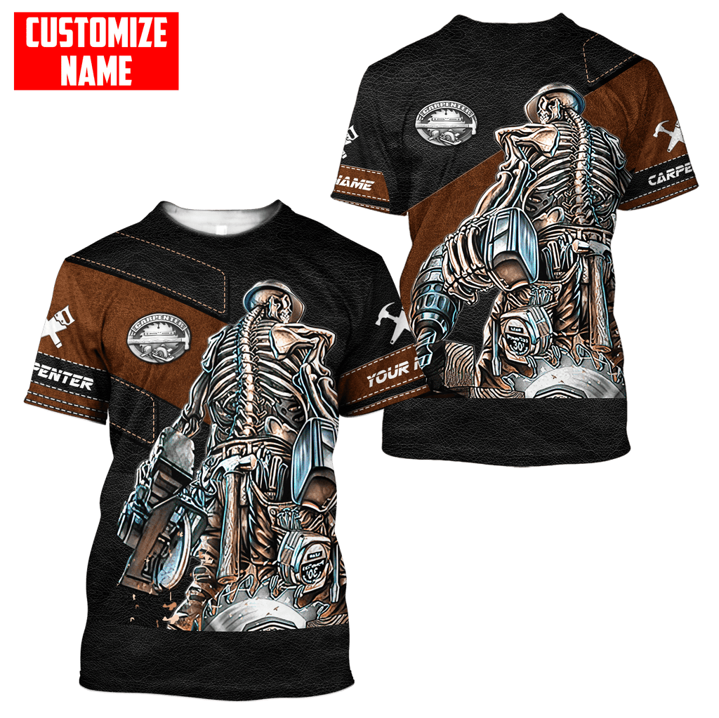 Customized Name Skull Carpenter Unisex Shirts Leather Texture
