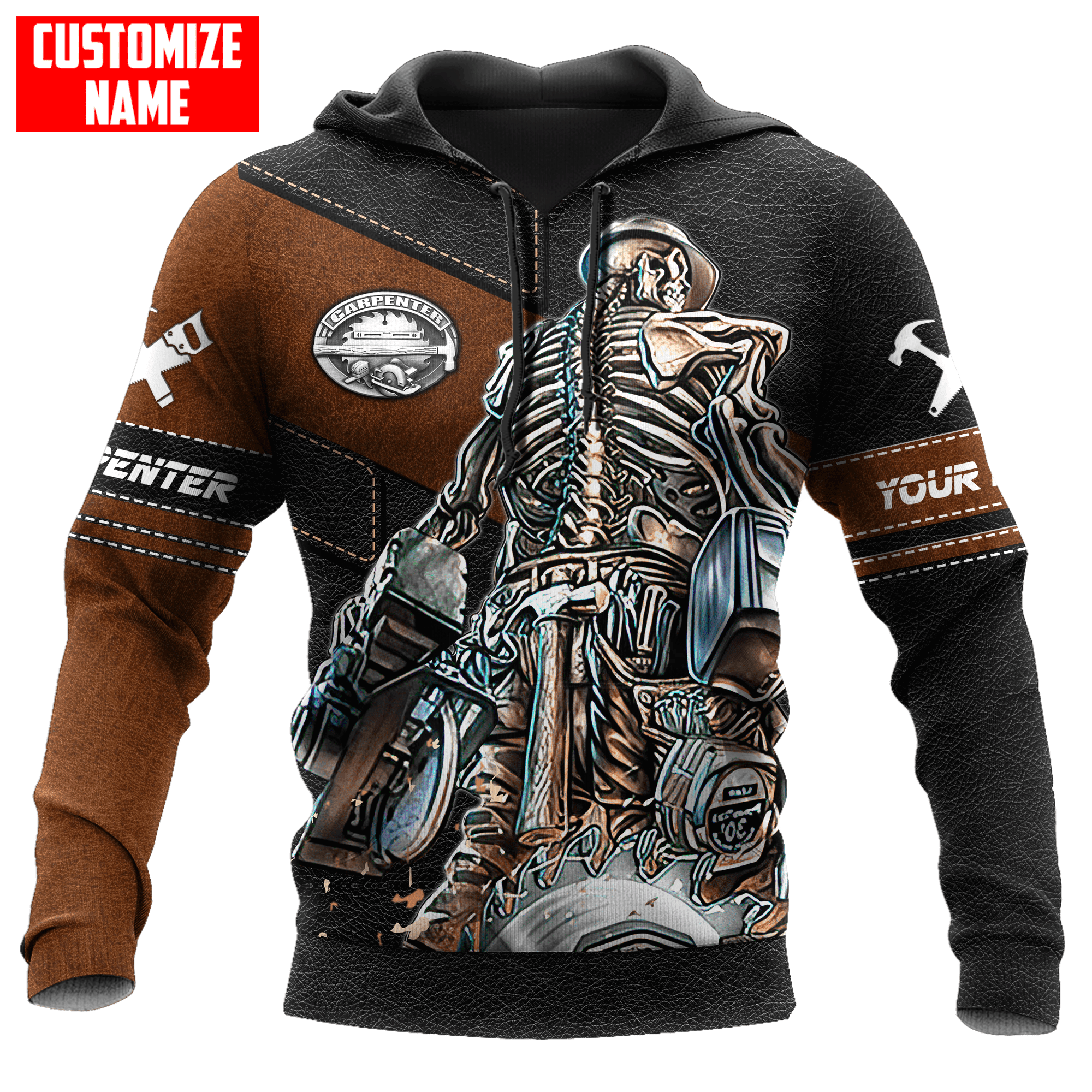 Customized Name Skull Carpenter Unisex Shirts Leather Texture