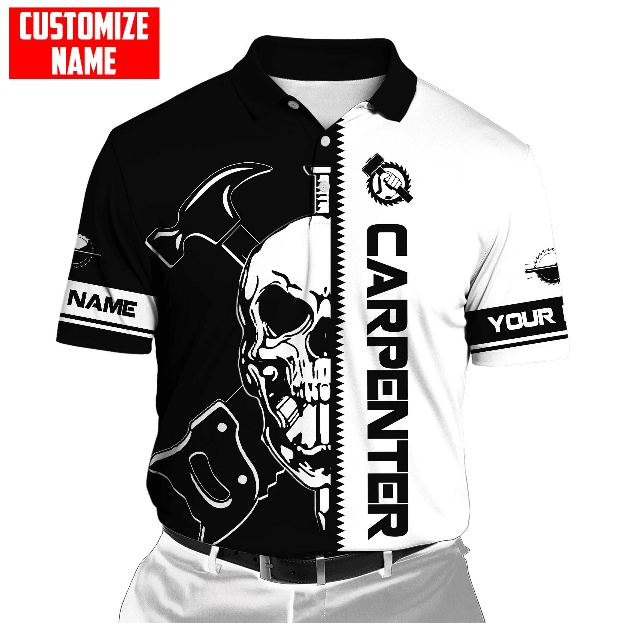 Customized Name Carpenter Skull Unisex Shirts