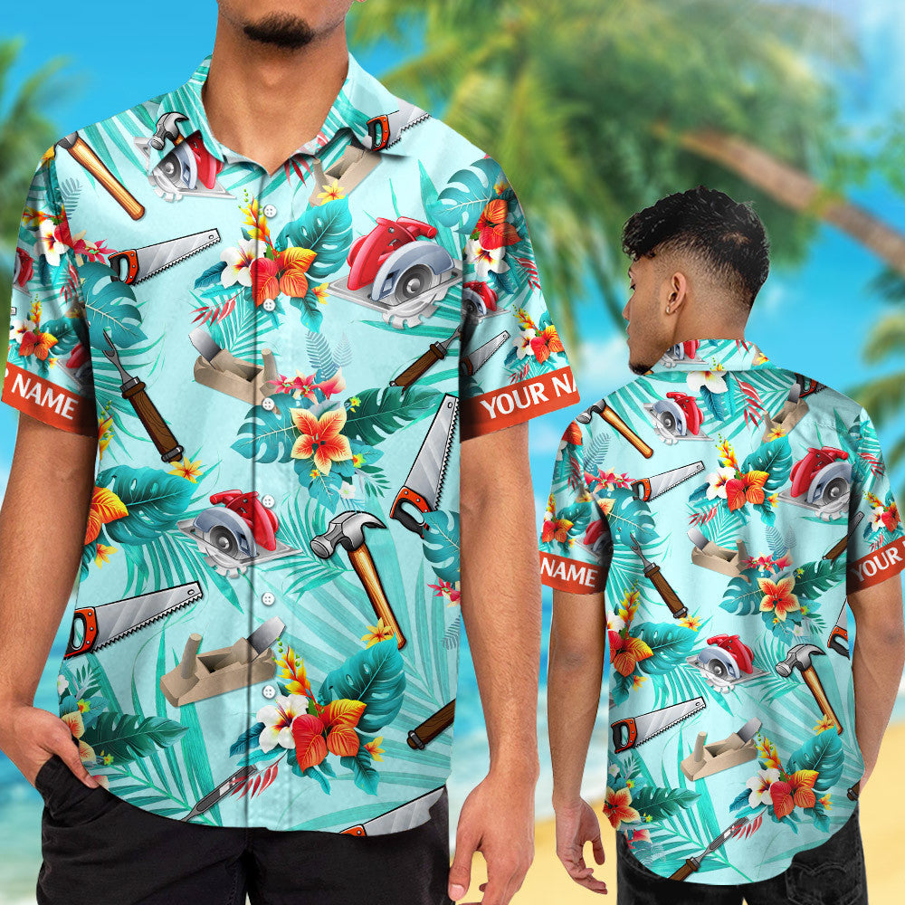 Custom Name Carpenter Colorful Hawaiian Shirts for Men & Women