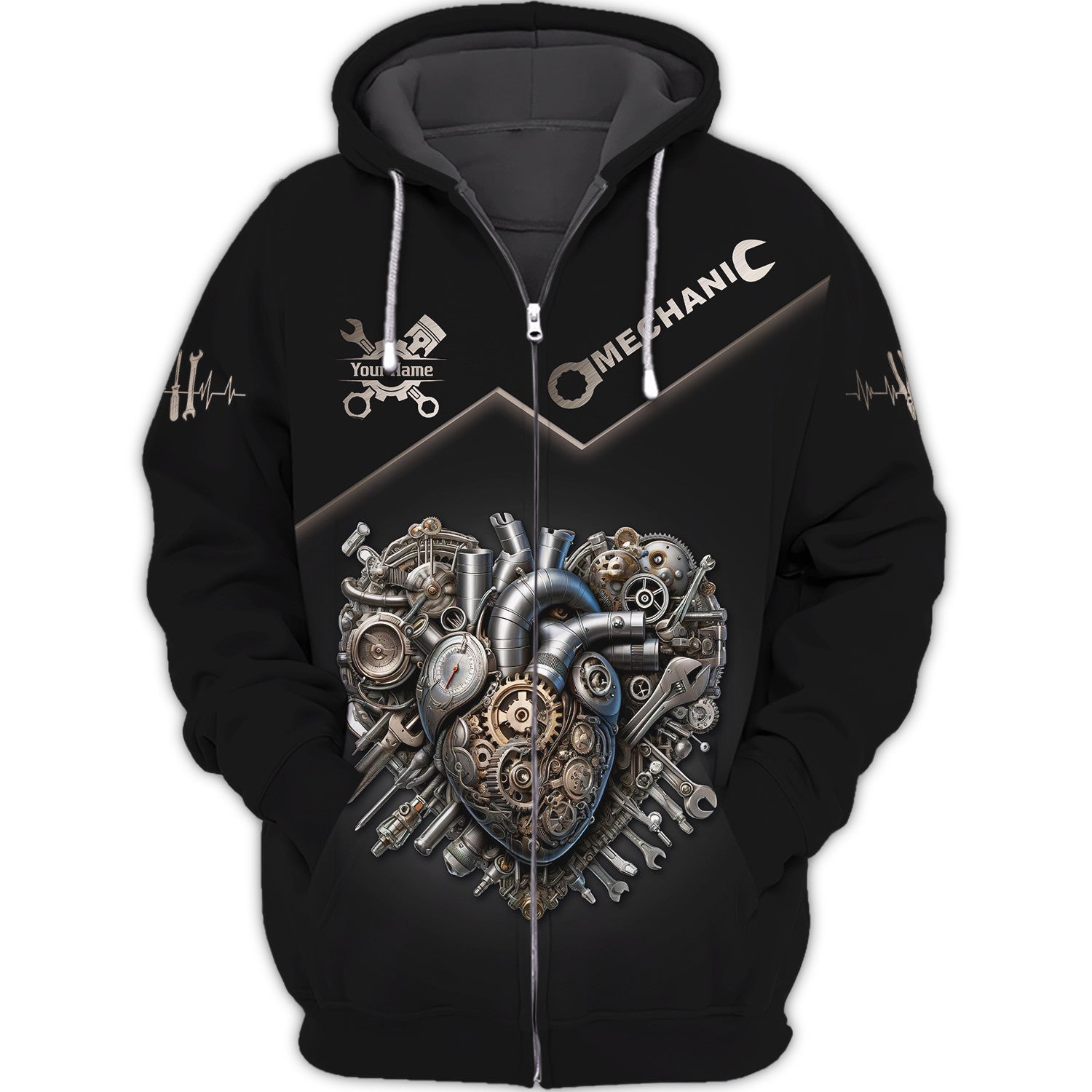 Mechanic Heart Gear 3D Full Print Zipper Hoodie Custom Gift For Mechanics