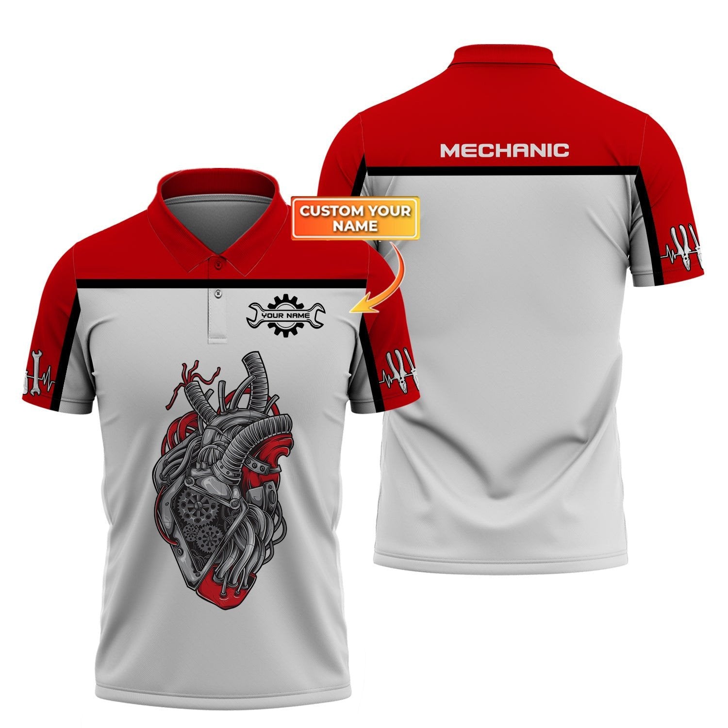 Man Shirt, Custom Name Mechanic Polo Shirt, Mechanic Work Shirt, Mechanic Workwear