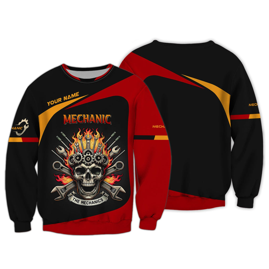 Skull Mechanic Custom Name 3D Full Print Shirt Gift For Mechanic
