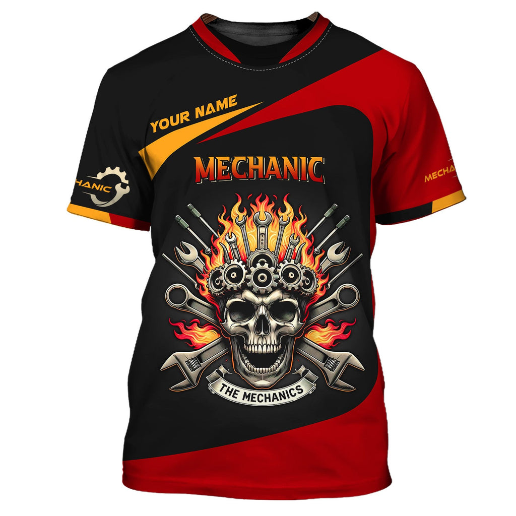 Skull Mechanic Custom Name 3D Full Print Shirt Gift For Mechanic