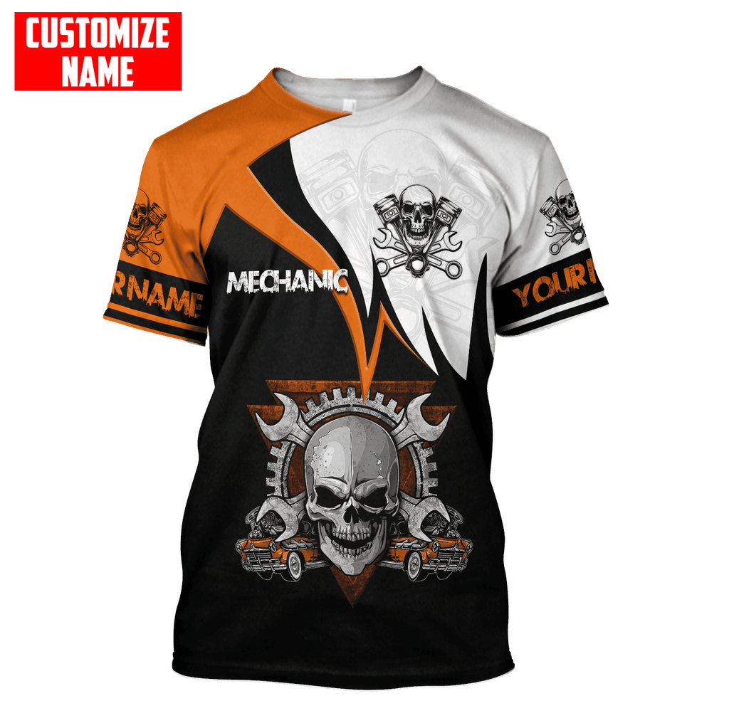 Mechanic Skull Custom Name Auto Mechanic Unisex Shirts
