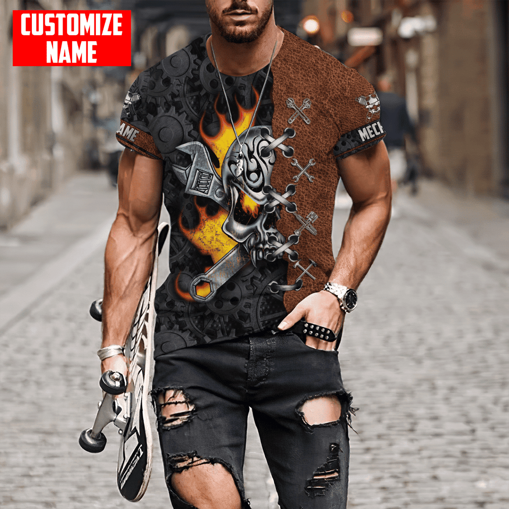 Customized All Over Printed Auto Mechanic Skull All Over Printed Shirt