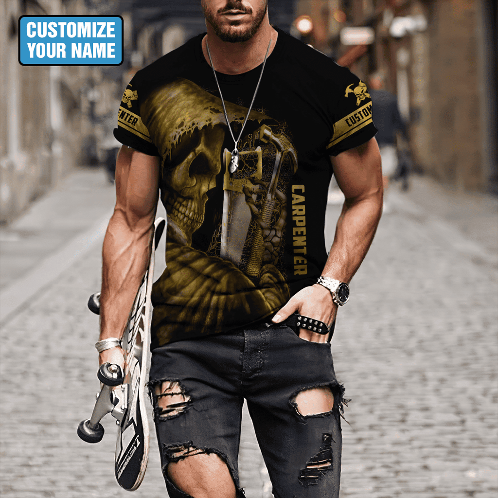Personalized Name Carpenter Unisex Shirts Golden Skull