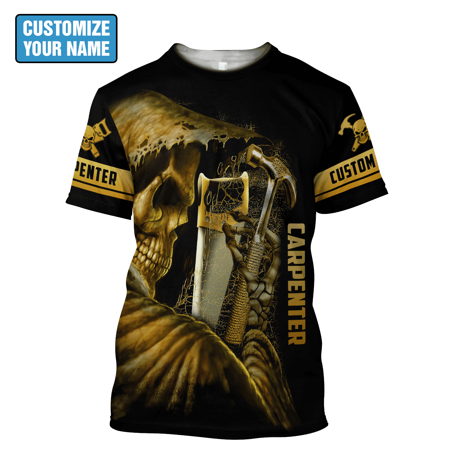 Personalized Name Carpenter Unisex Shirts Golden Skull