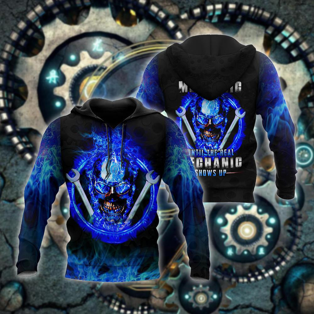 Mechanic Skull All Over Printed Hoodie For Men and Women TN