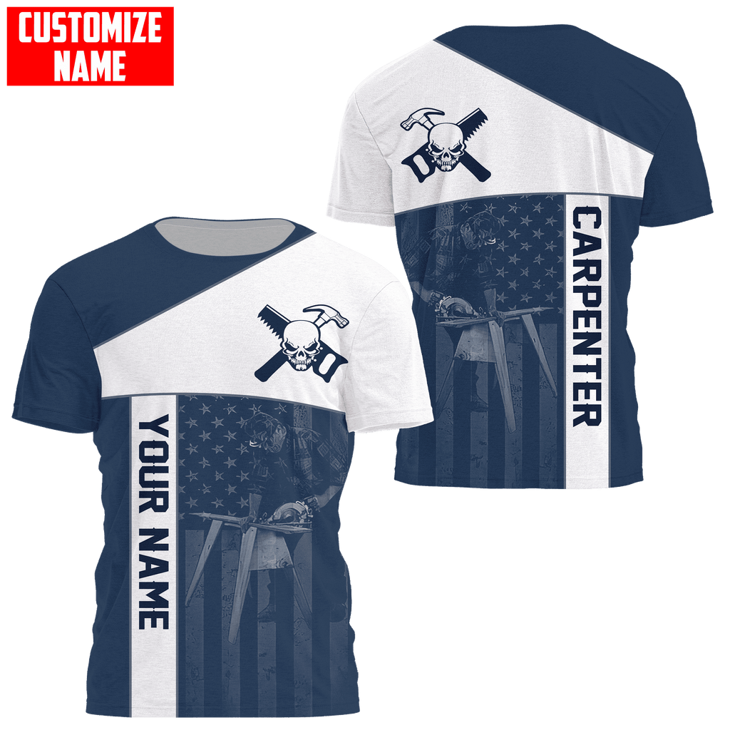 Personalized Name American Carpenter Unisex Shirts Blue
