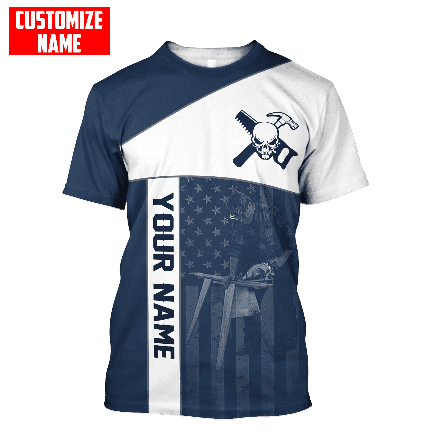 Personalized Name American Carpenter Unisex Shirts Blue
