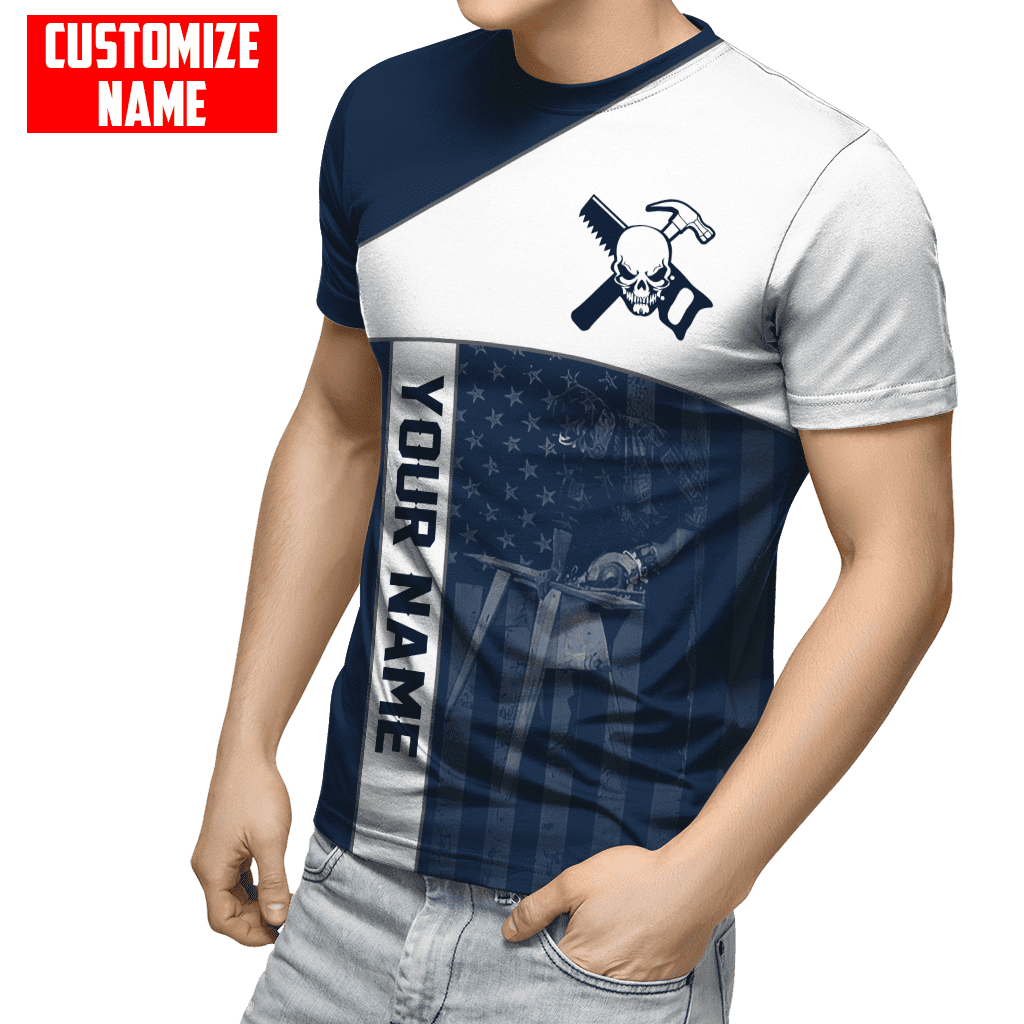 Personalized Name American Carpenter Unisex Shirts Blue
