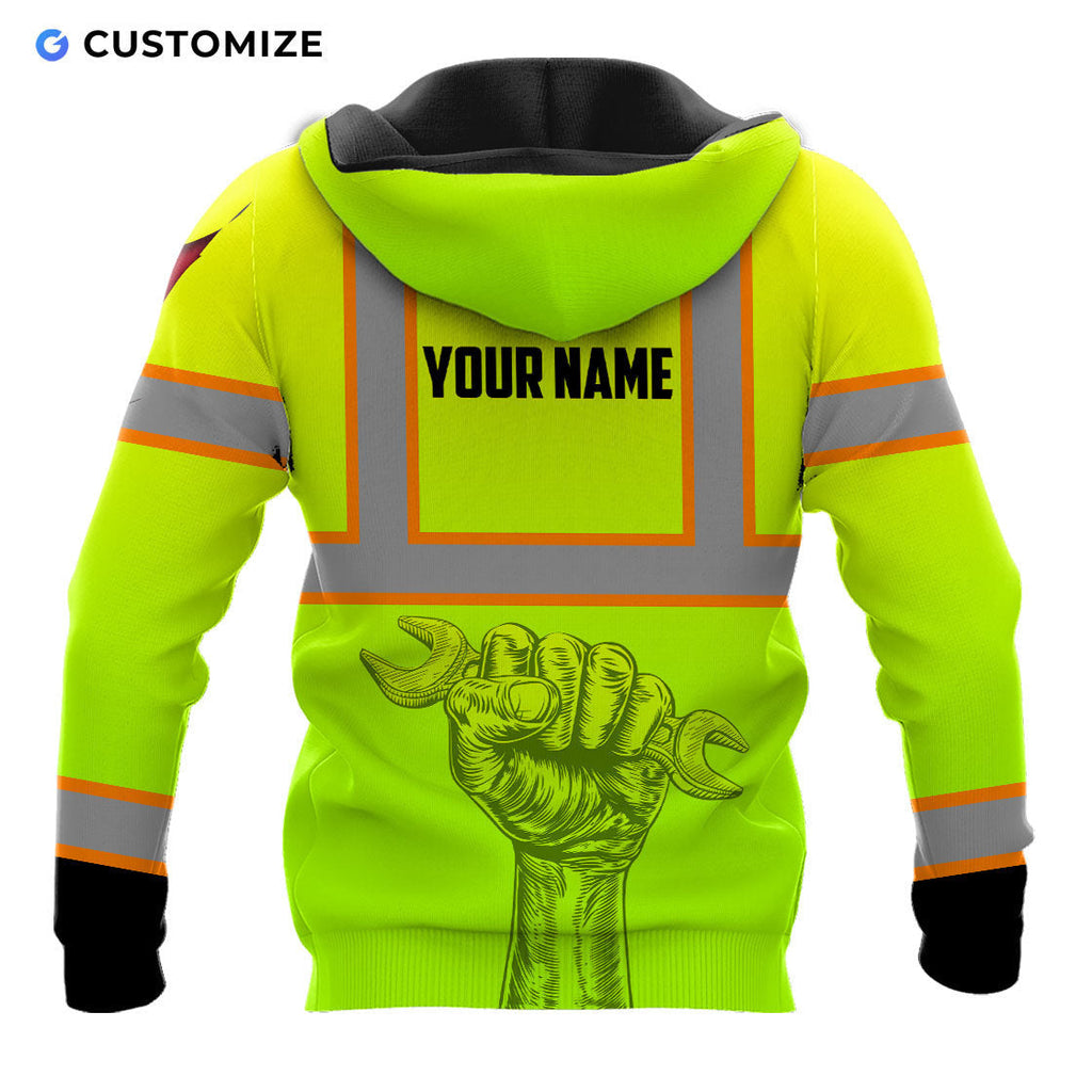 Cautious Green Mechanic Personalized Name And Flag 3D Over Printed Shirt No