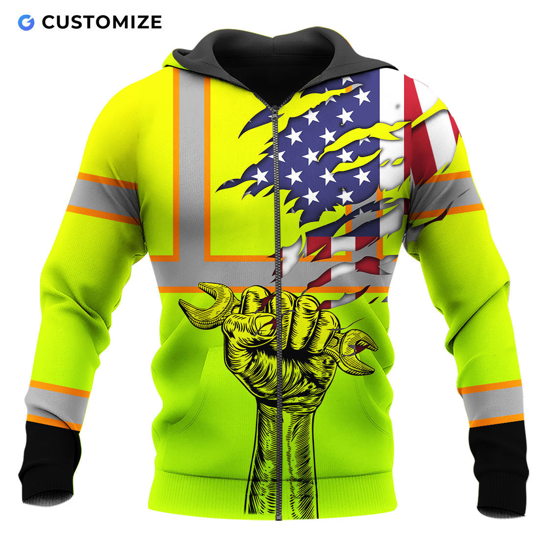 Cautious Green Mechanic Personalized Name And Flag 3D Over Printed Shirt No