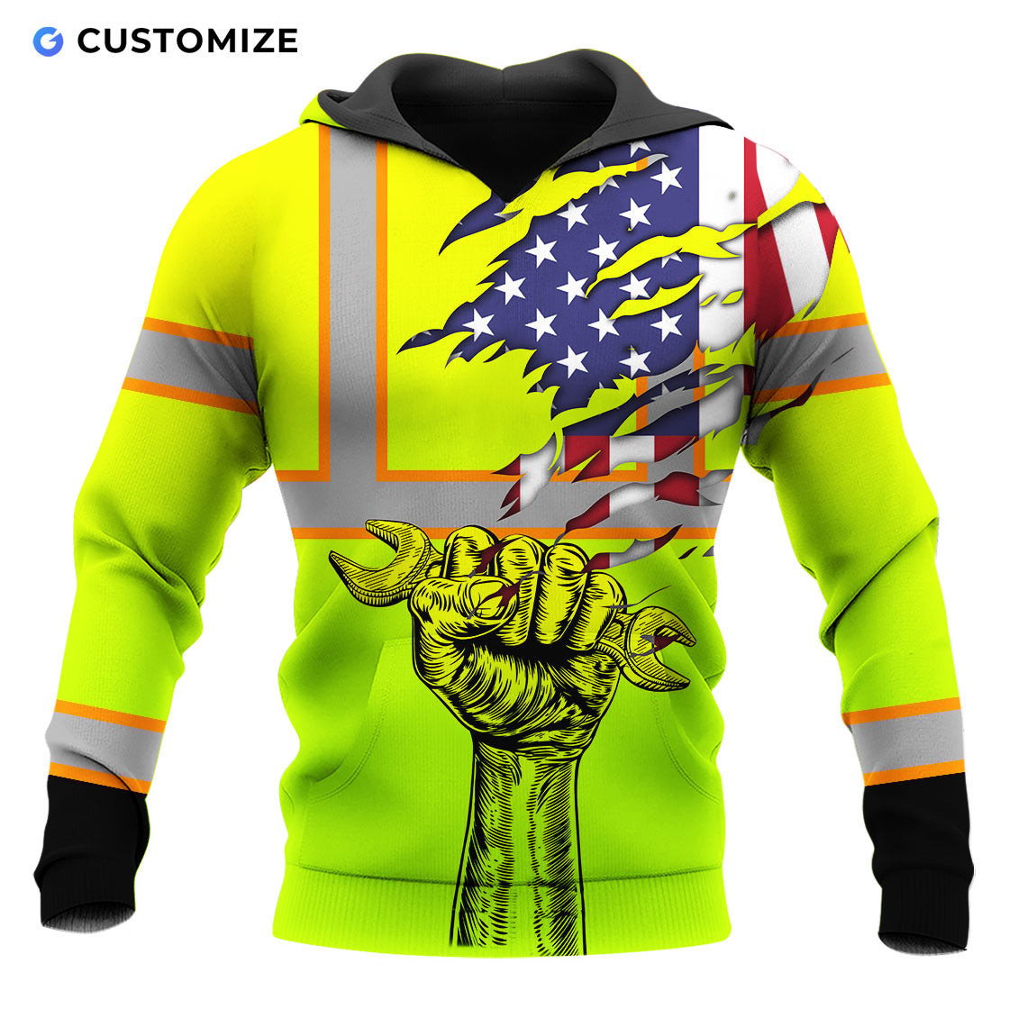 Cautious Green Mechanic Personalized Name And Flag 3D Over Printed Shirt No
