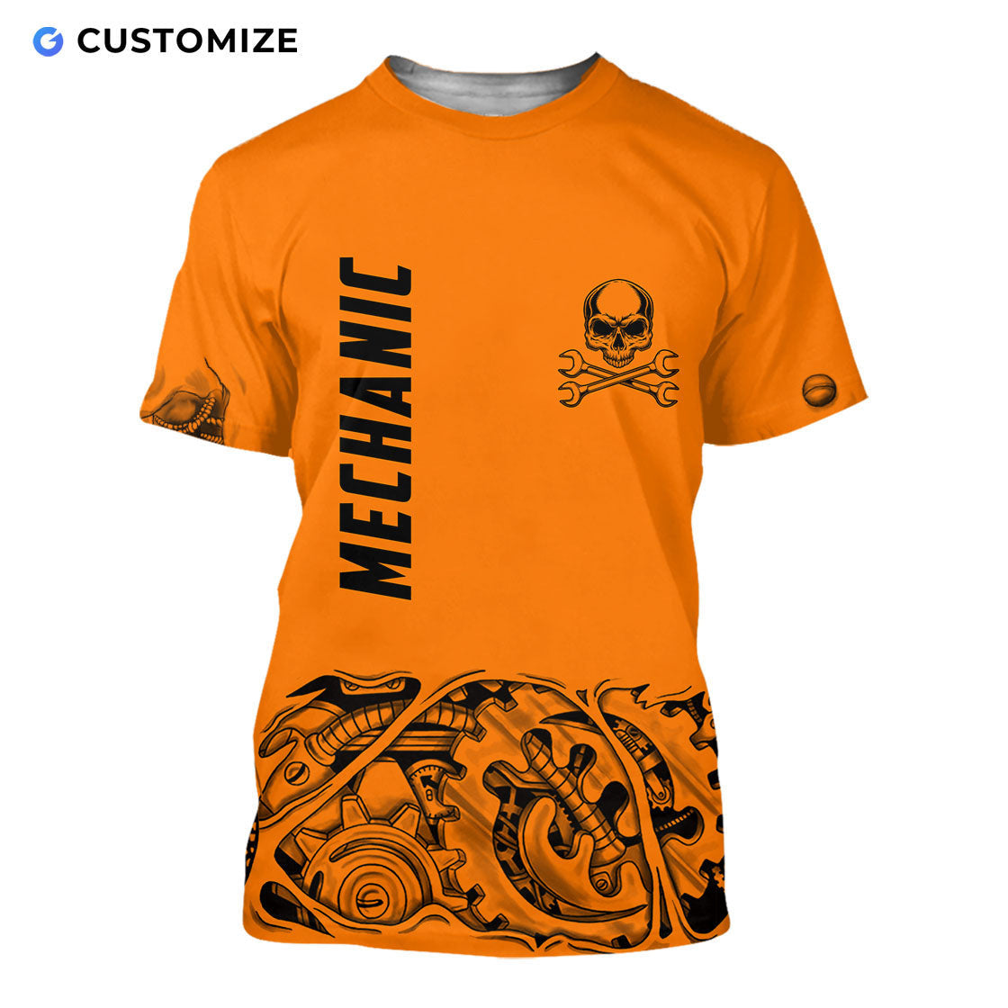 Orange Steampunk Mechanic Personalized Name Flag 3D Over Printed Shirts No