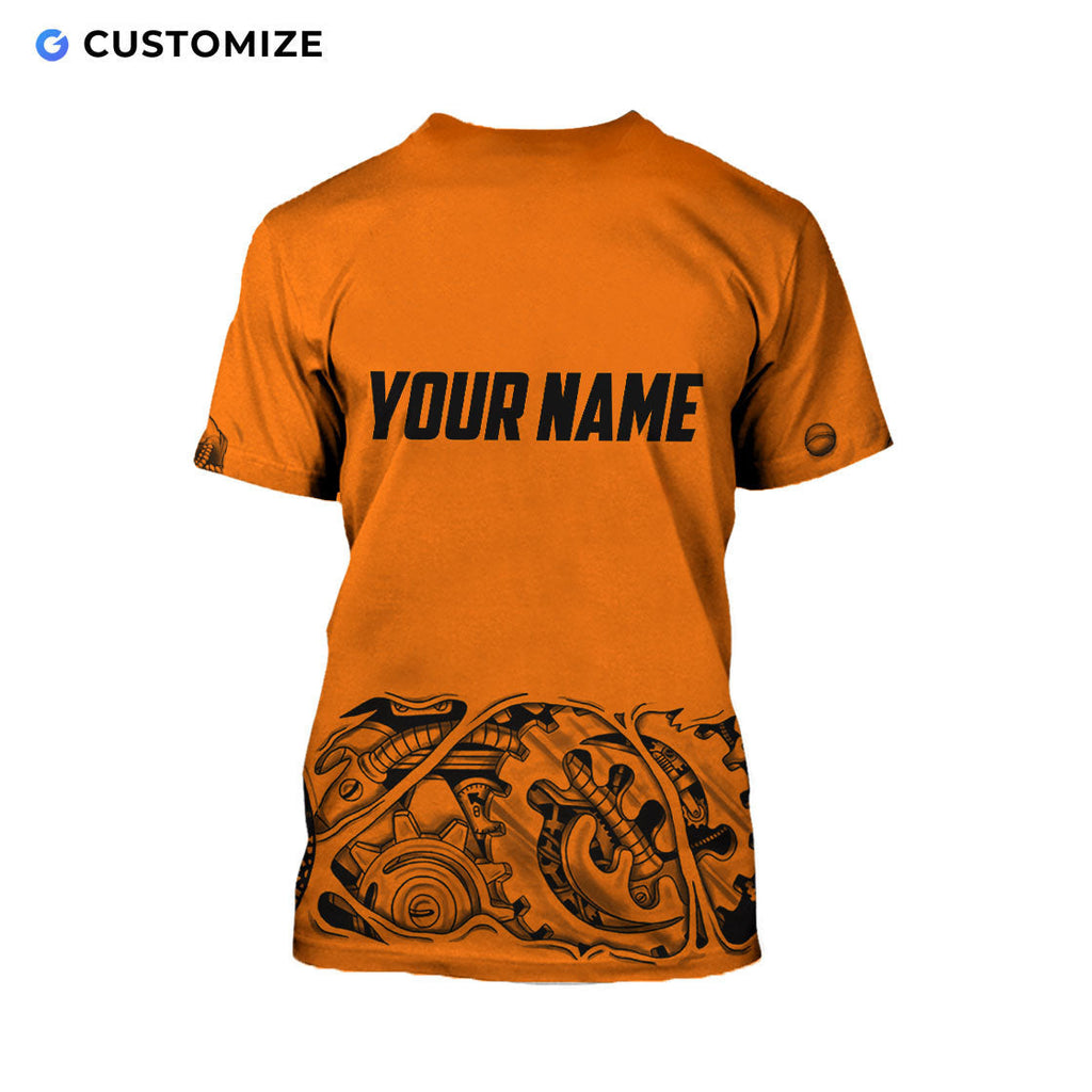 Orange Steampunk Mechanic Personalized Name Flag 3D Over Printed Shirts No