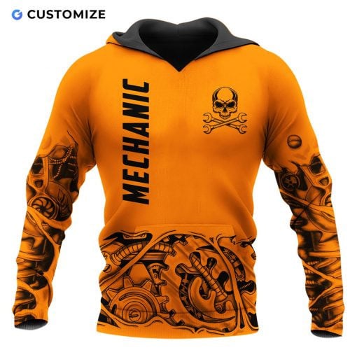 Orange Steampunk Mechanic Personalized Name Flag Shirts For Mechanic