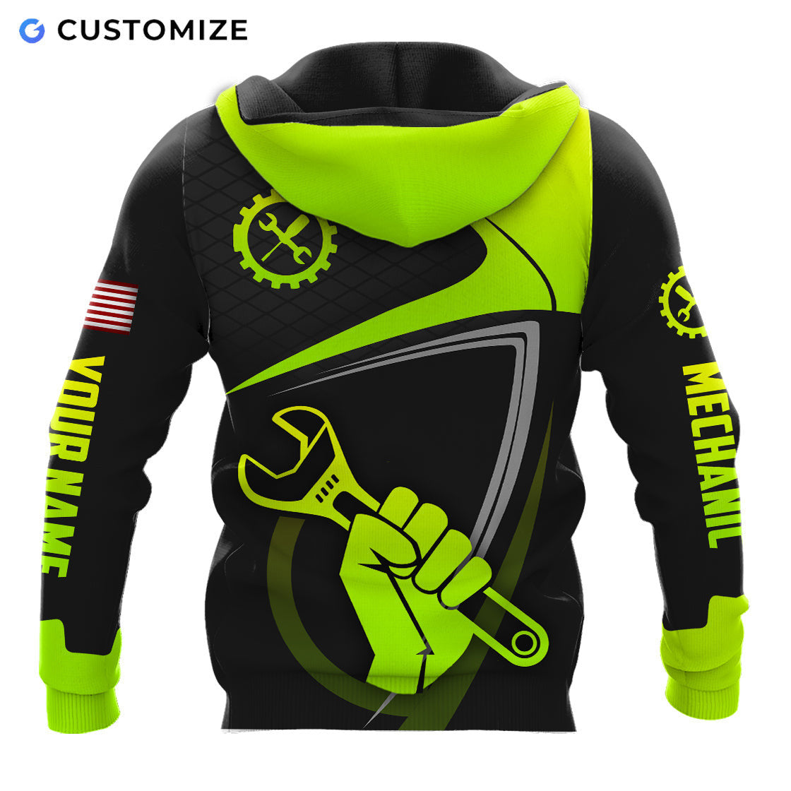 Mechanic Loves Work Green Personalized Name Flag 3D Over Printed Shirts No