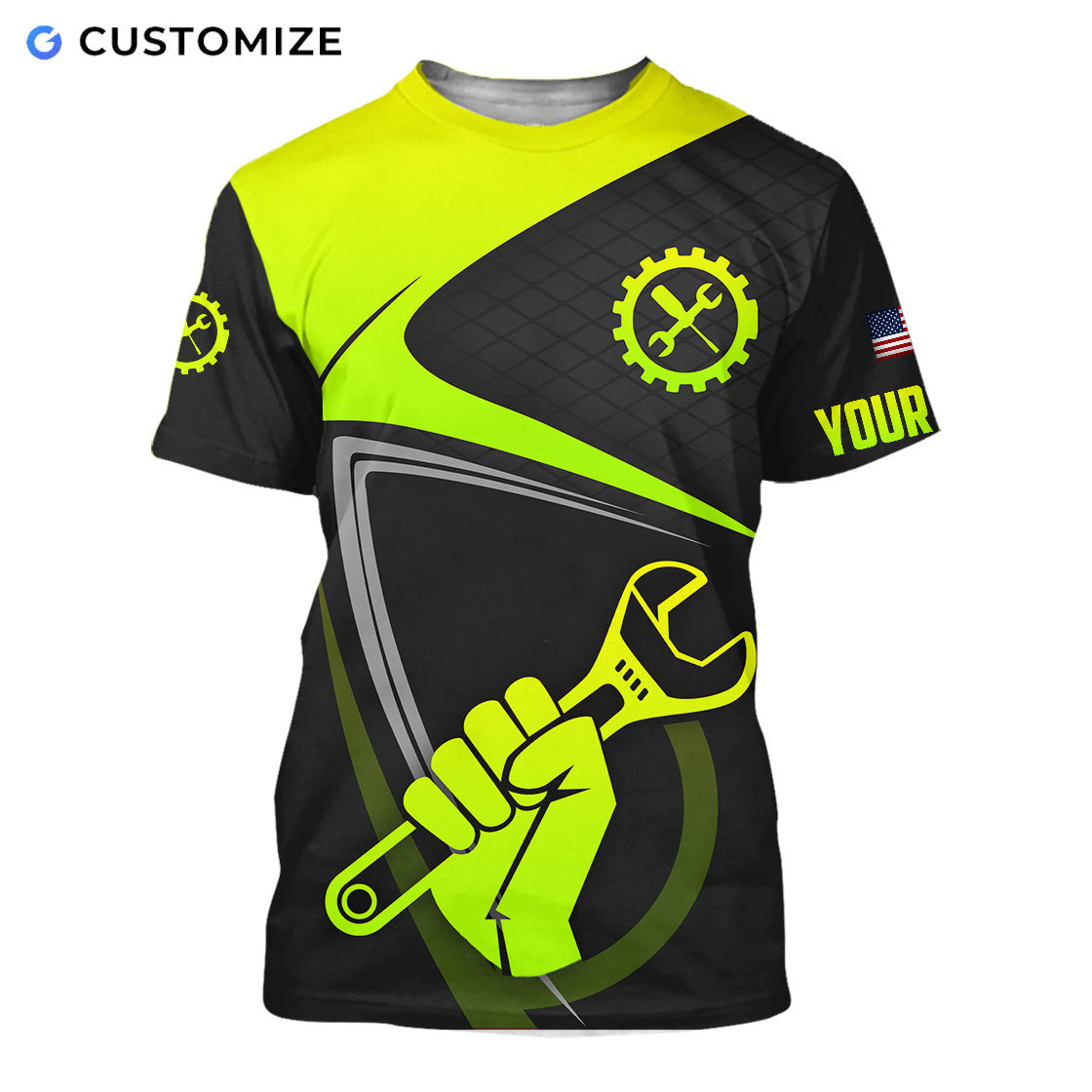 Mechanic Loves Work Green Personalized Name Flag 3D Over Printed Shirts No