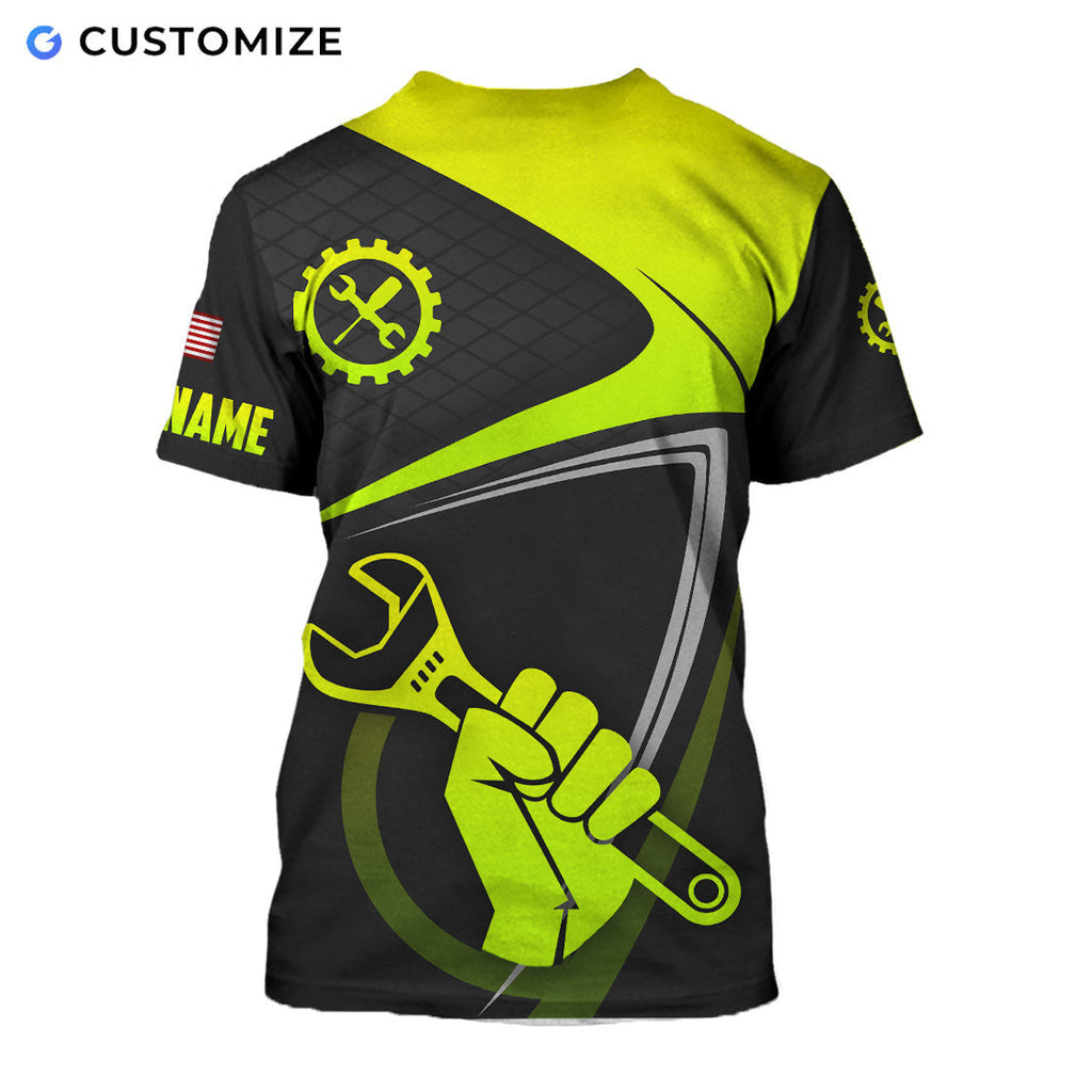 Mechanic Loves Work Green Personalized Name Flag 3D Over Printed Shirts No
