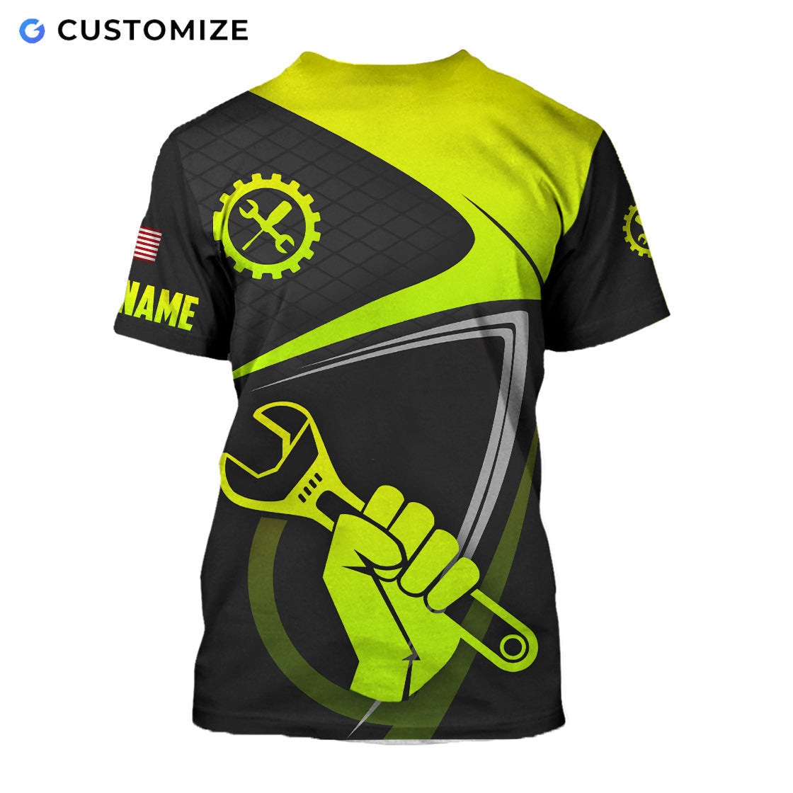 Mechanic Loves Work Green Personalized Name Flag 3D Over Printed Shirts No