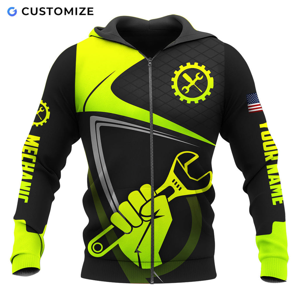 Mechanic Loves Work Green Personalized Name Flag 3D Over Printed Shirts No
