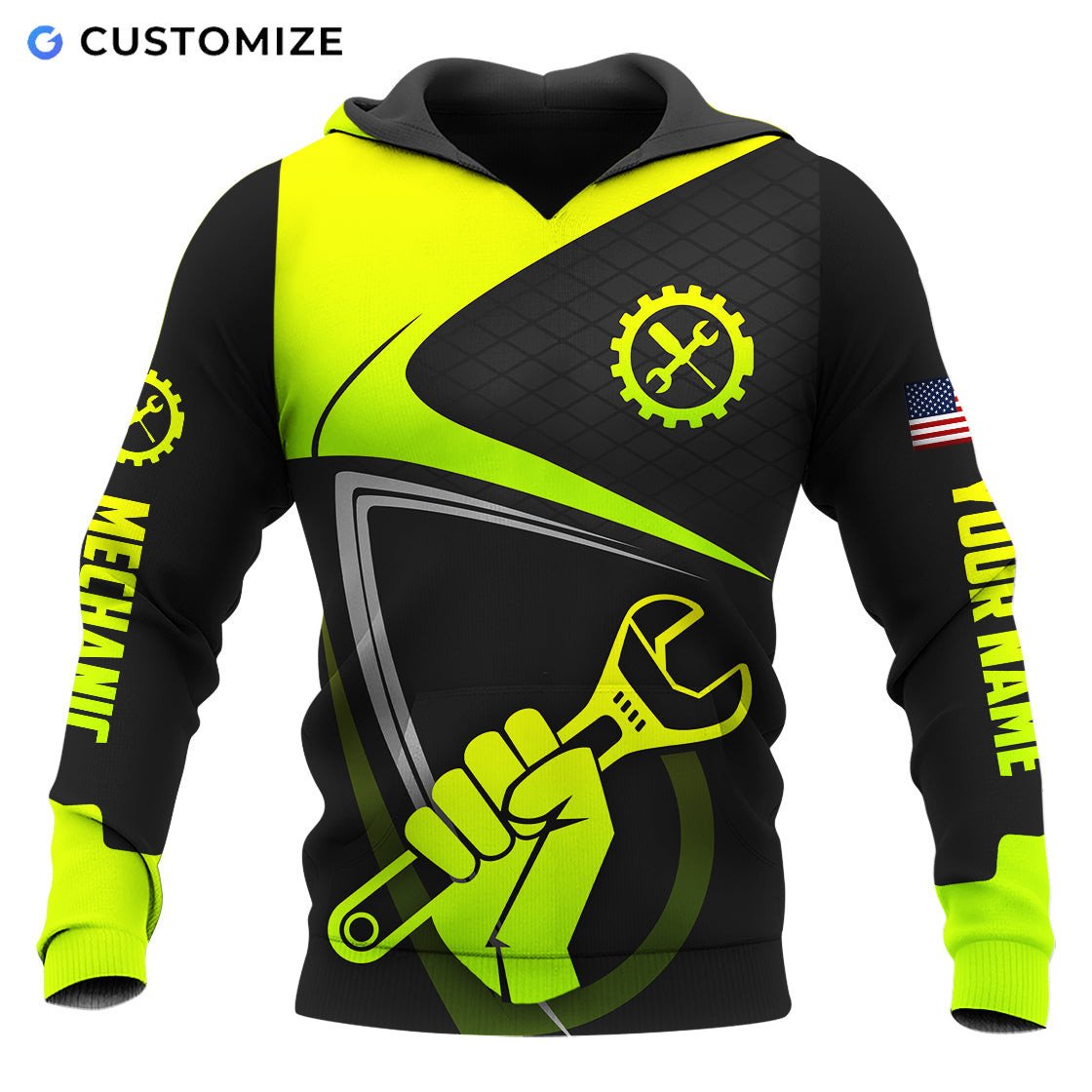 Mechanic Loves Work Green Personalized Name Flag 3D Over Printed Shirts No