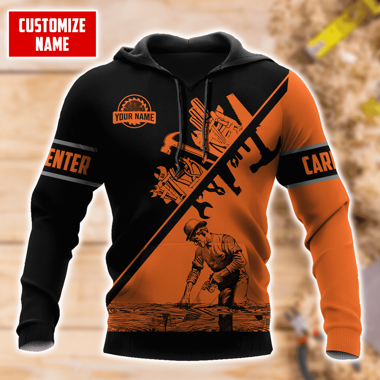 Personalized Name Carpenter Unisex Shirts Orange Tools