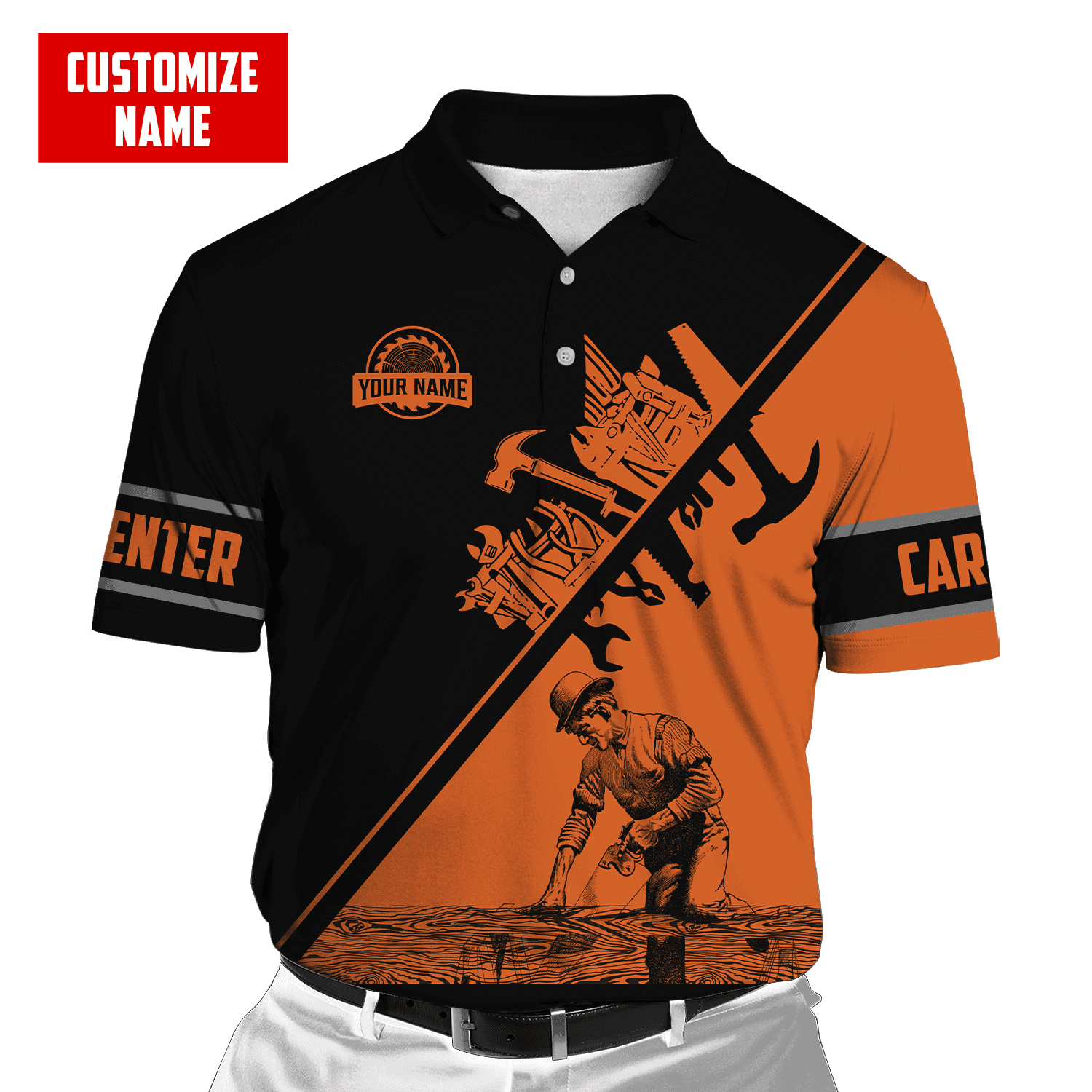 Personalized Name Carpenter Unisex Shirts Orange Tools