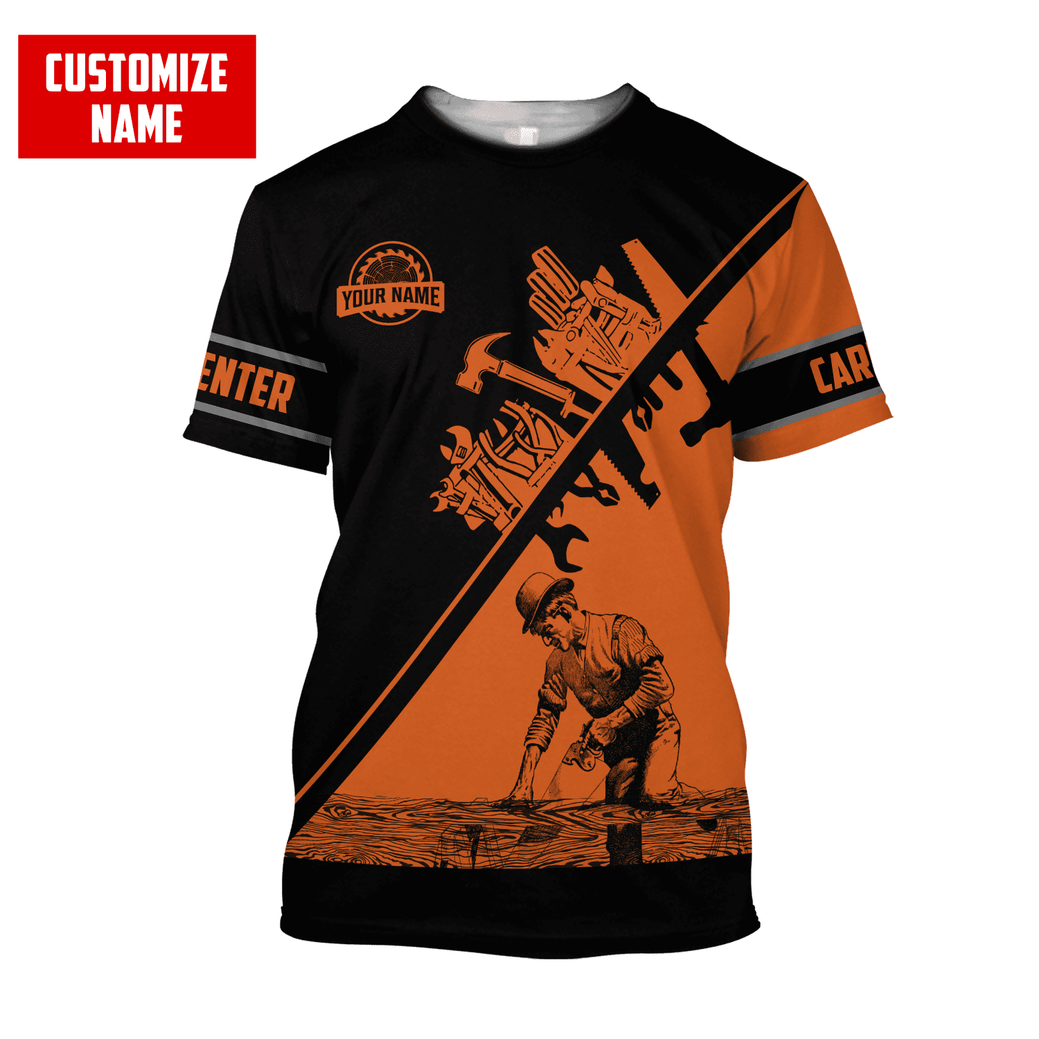 Personalized Name Carpenter Unisex Shirts Orange Tools