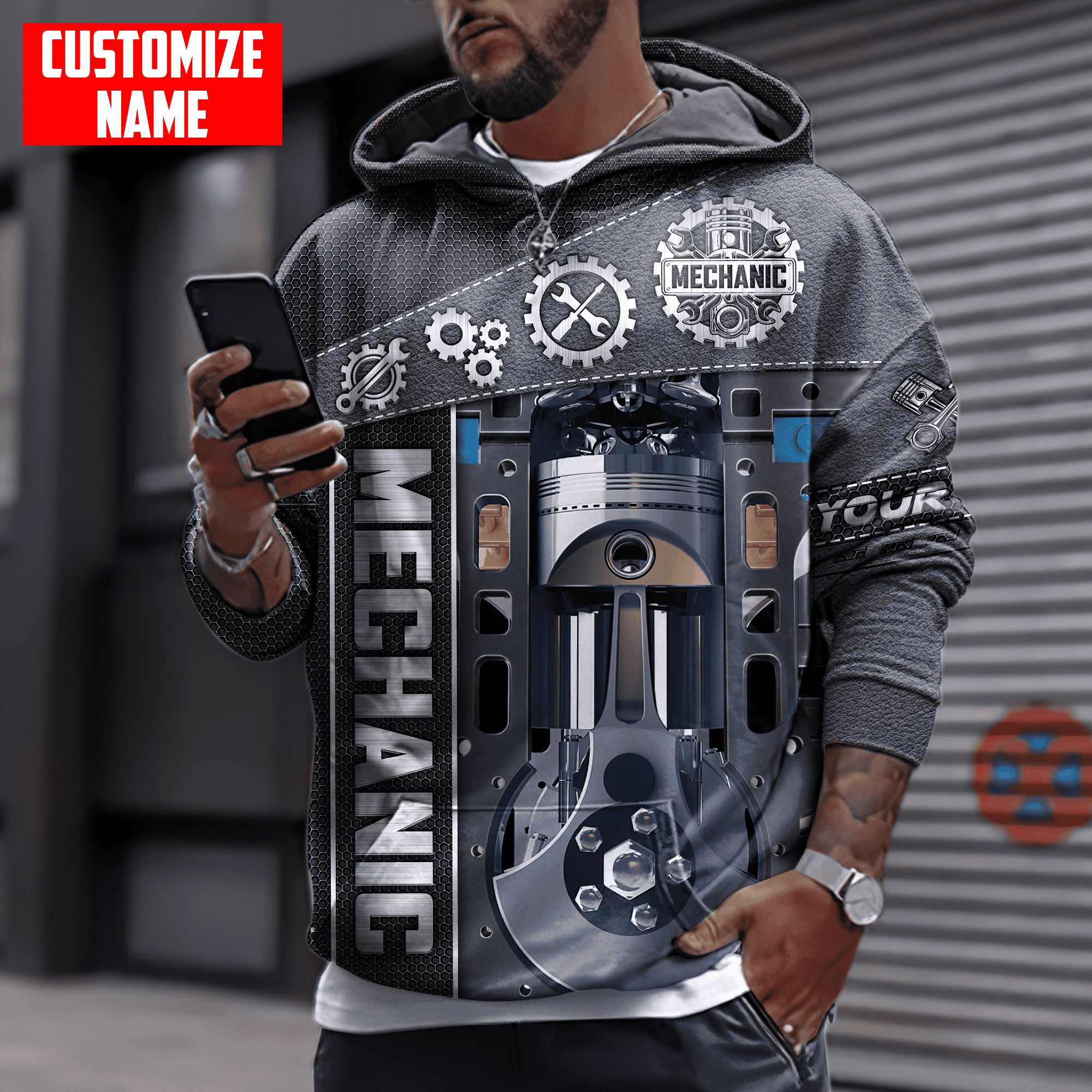 Personalized All Over Printed Mechanic Hoodie For Men and Women TN SN