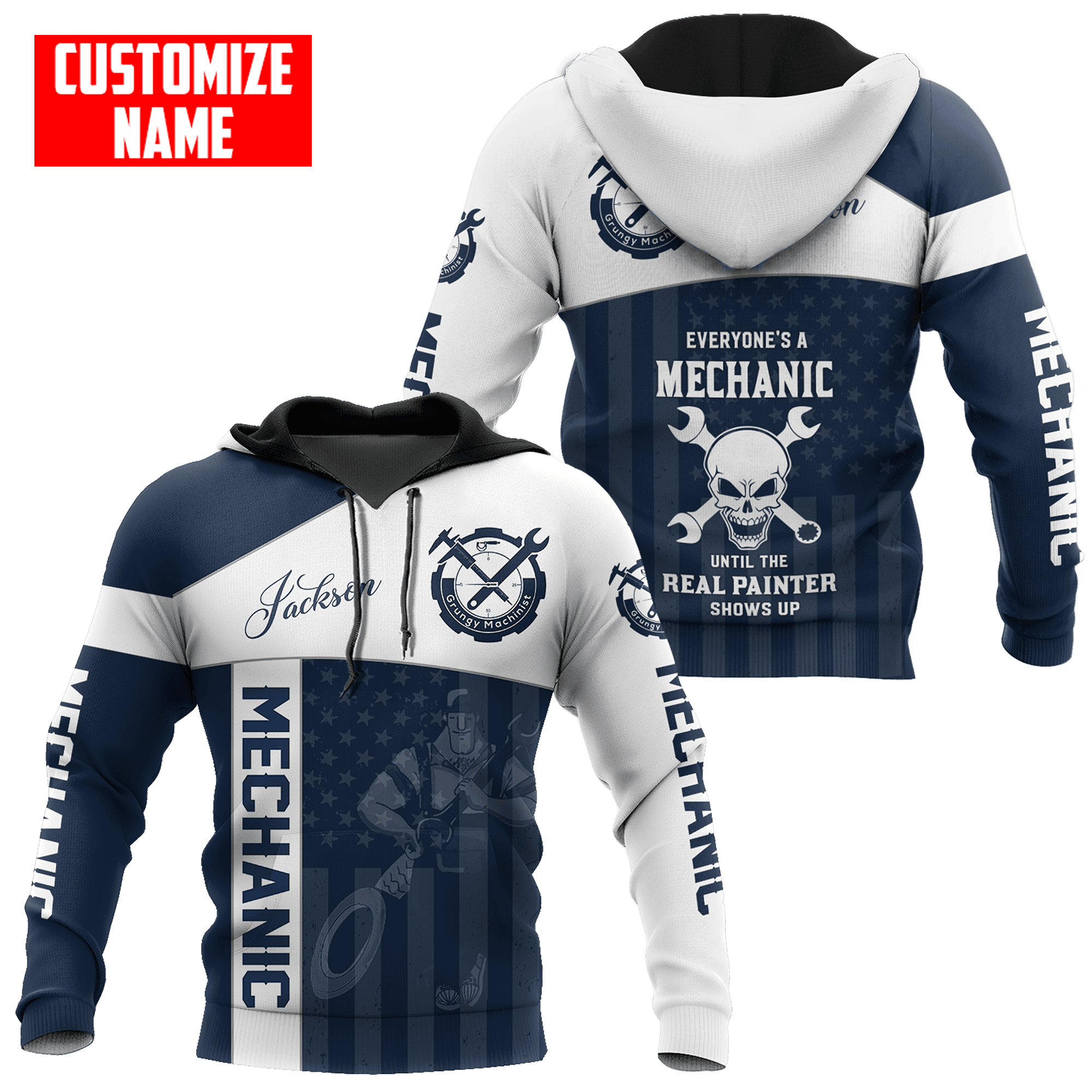 Personalized Name American Mechanic Unisex Shirts Blue