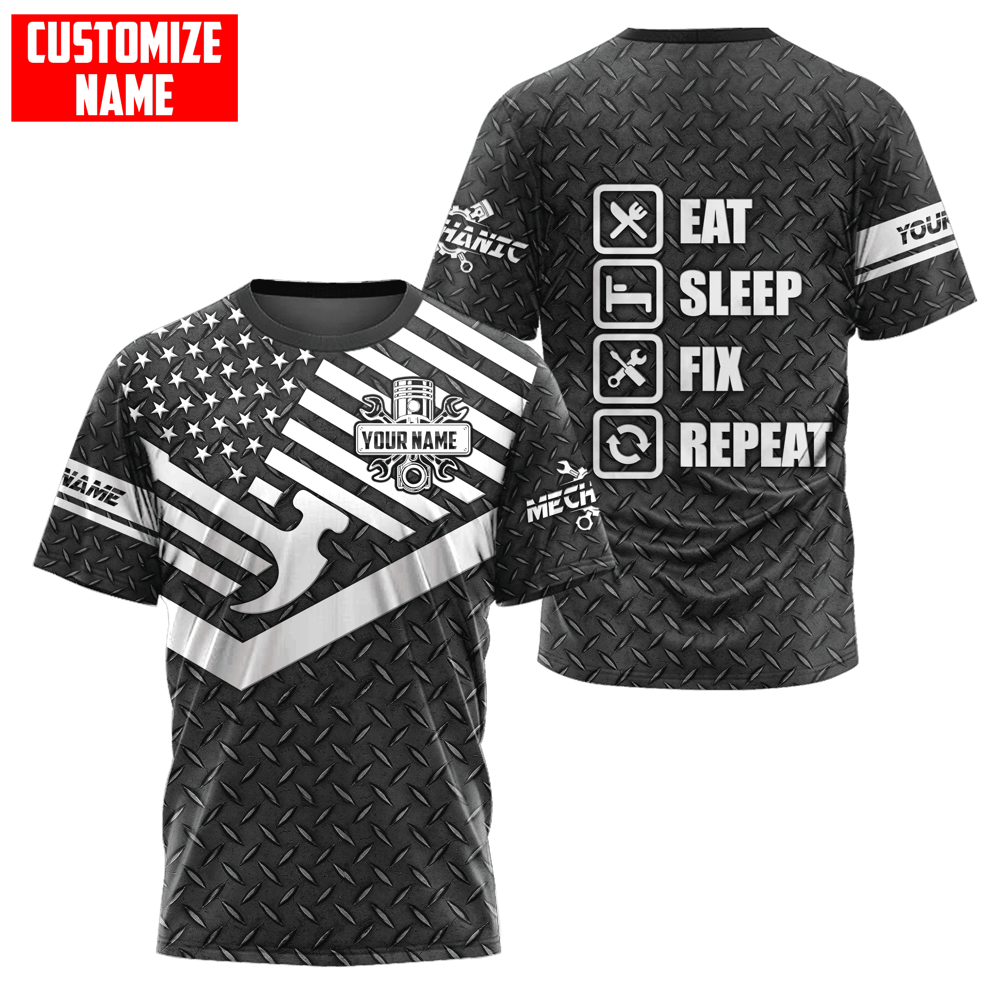 Personalized Name American Mechanic Shirts Metal
