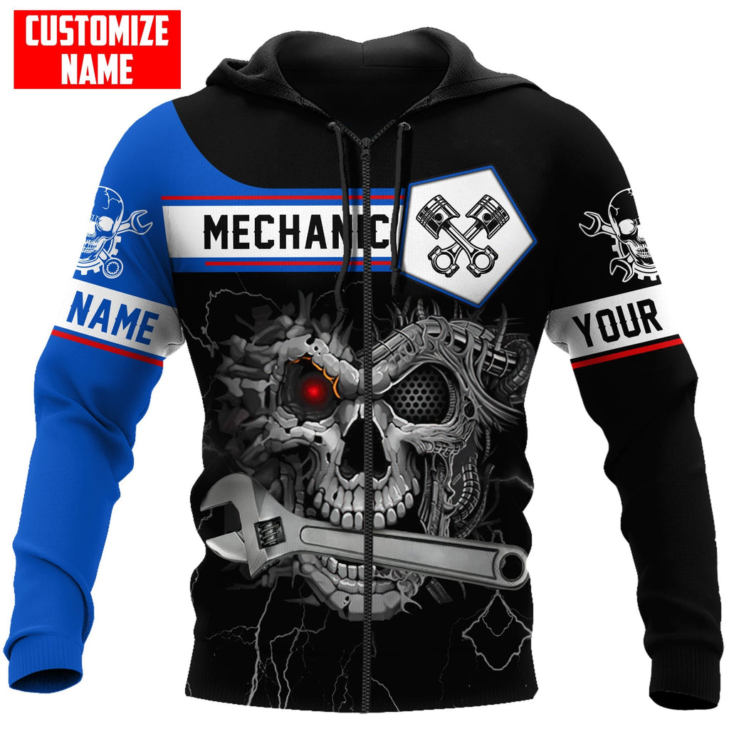 Mechanic Skull Customized Name Auto Mechanic Unisex Shirts