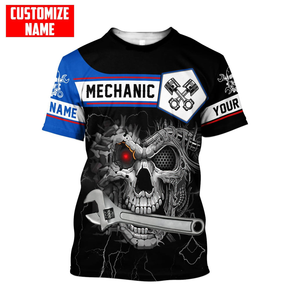 Mechanic Skull Customized Name Auto Mechanic Unisex Shirts