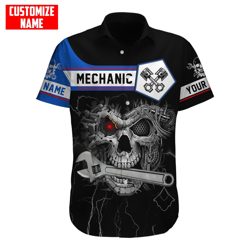 Mechanic Skull Customized Name Auto Mechanic Unisex Shirts