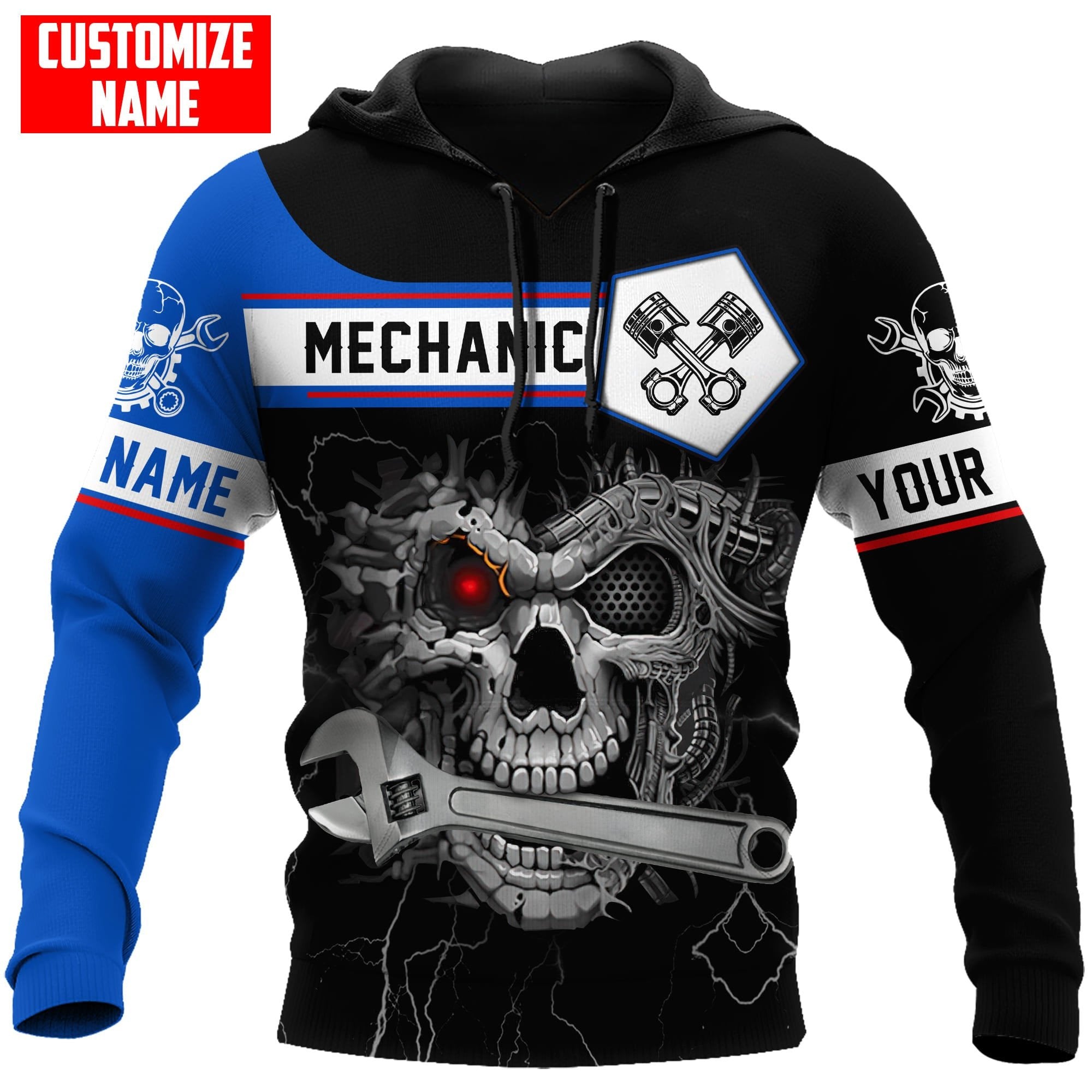 Mechanic Skull Customized Name Auto Mechanic Unisex Shirts