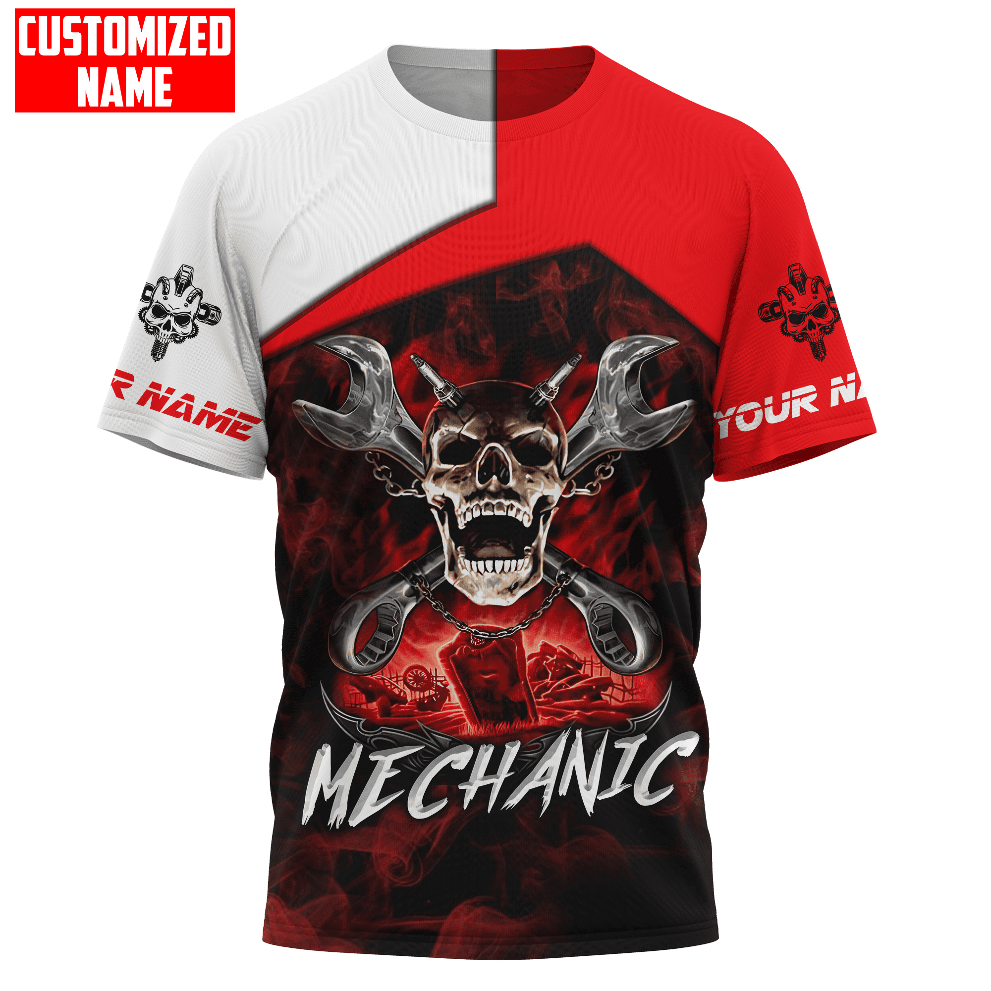Personalized Mechanic Skull Unisex Shirts