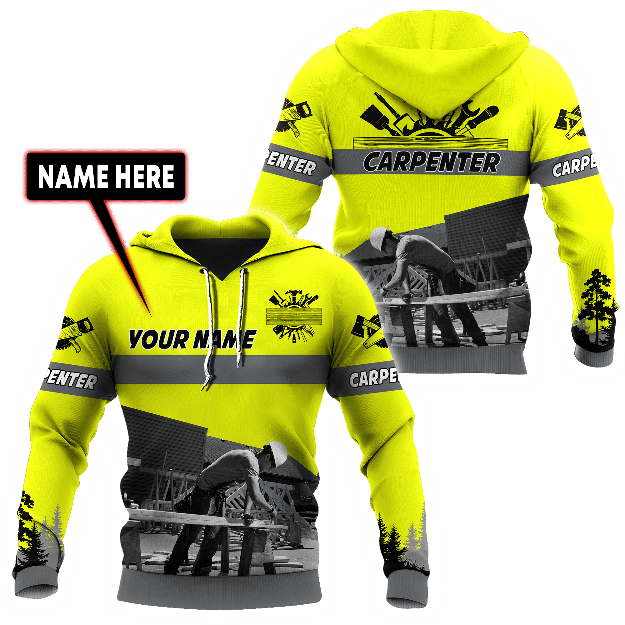 Personalized Name Carpenter Unisex Shirts Yellow