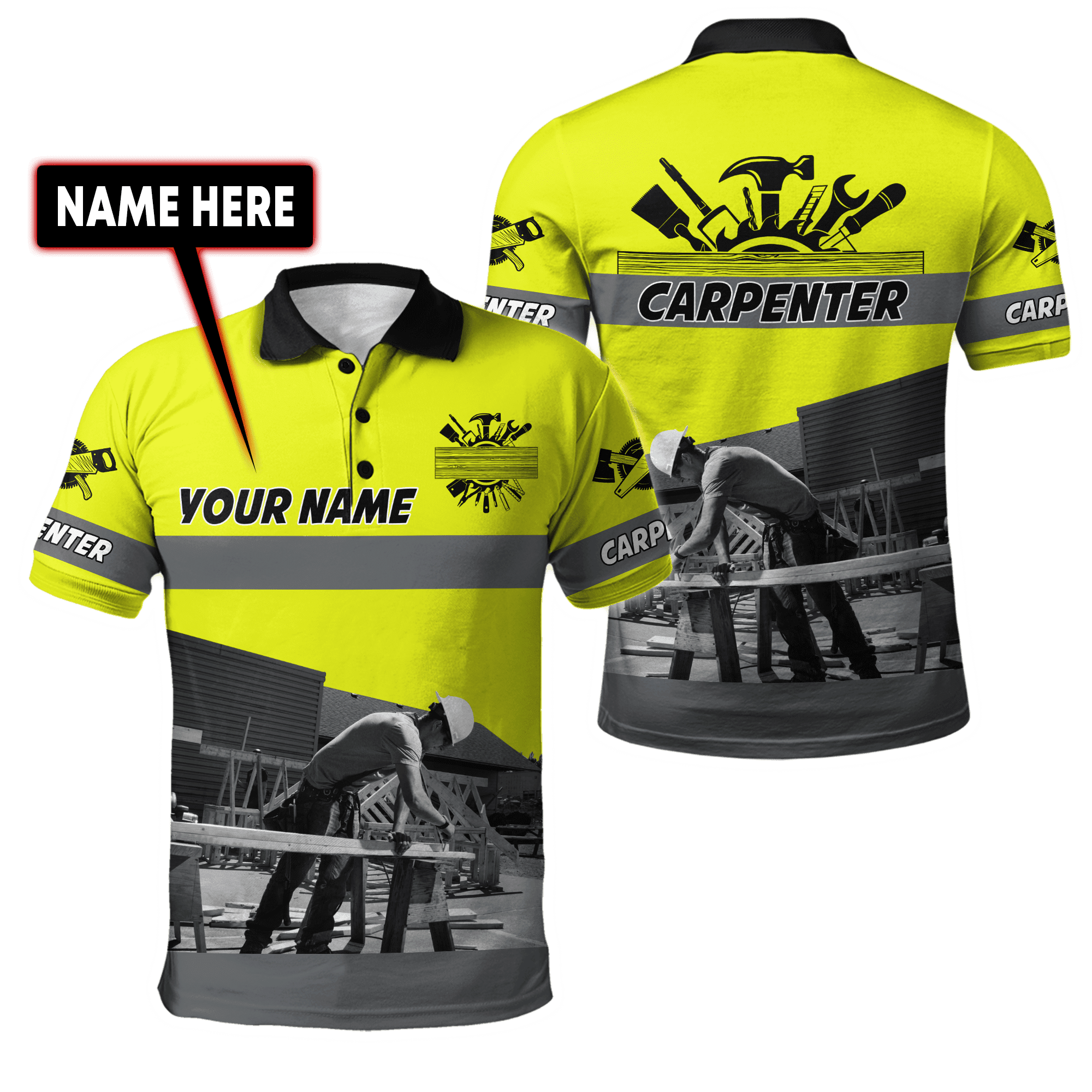 Personalized Name Carpenter Unisex Shirts Yellow