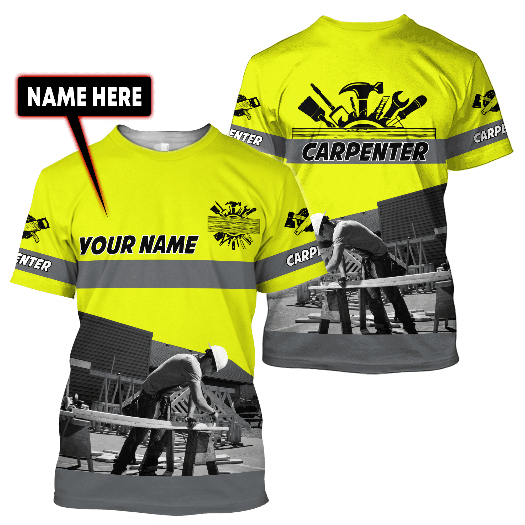 Personalized Name Carpenter Unisex Shirts Yellow